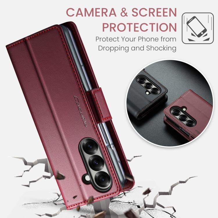 CaseMe 023 Custodia per telefono in pelle antifurto con fibbia a farfalla e texture Litchi RFID, For Galaxy Z Fold7, For Galaxy S25 Edge 5G, For Galaxy A56 5G, For Galaxy A26 5G