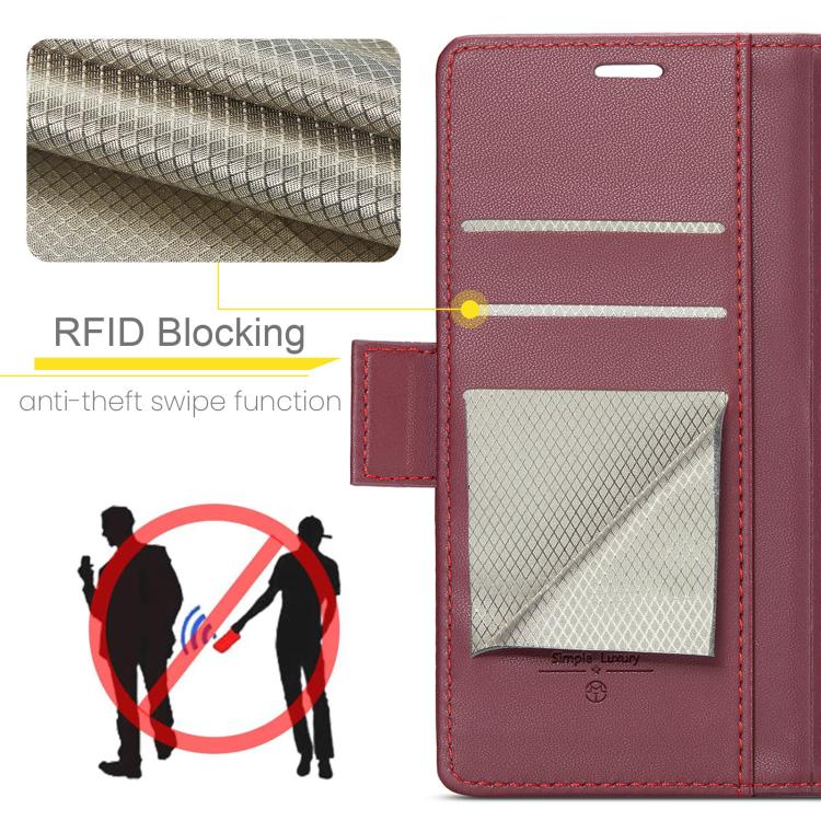 CaseMe 023 Custodia per telefono in pelle antifurto con fibbia a farfalla e texture Litchi RFID, For Galaxy Z Fold7, For Galaxy S25 Edge 5G, For Galaxy A56 5G, For Galaxy A26 5G