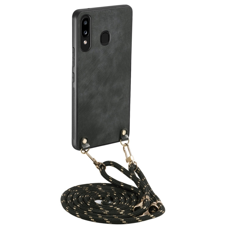 Custodia per telefono con retro in pelle vintage per PC e tracolla, For Samsung Galaxy A30 / A20