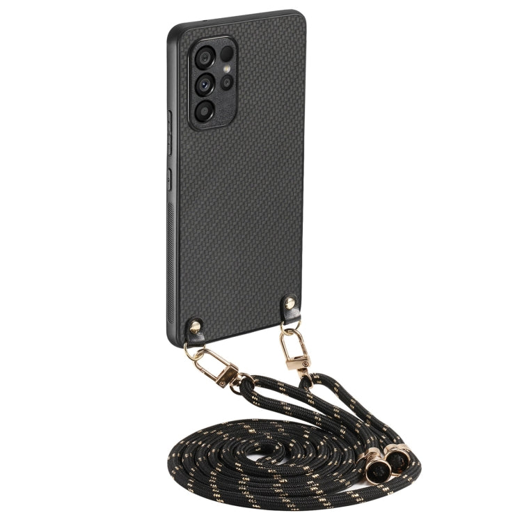 Custodia per telefono con retro in pelle con trama in fibra di carbonio e tracolla, For Samsung Galaxy S24 Ultra 5G, For Samsung Galaxy S24+ 5G, For Samsung Galaxy S24 5G, For Samsung Galaxy A15