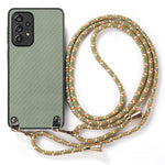 Custodia per telefono con retro in pelle con trama in fibra di carbonio e tracolla, For Samsung Galaxy A33 5G, For Samsung Galaxy A13 4G, For Samsung Galaxy S22 Ultra 5G, For Samsung Galaxy S22+ 5G