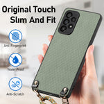 Custodia per telefono con retro in pelle con trama in fibra di carbonio e tracolla, For Samsung Galaxy A33 5G, For Samsung Galaxy A13 4G, For Samsung Galaxy S22 Ultra 5G, For Samsung Galaxy S22+ 5G