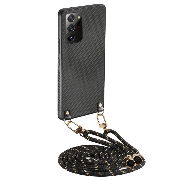 Custodia per telefono con retro in pelle con trama in fibra di carbonio e tracolla, For Samsung Galaxy A53, For Samsung Galaxy A72 5G / 4G, For Samsung Galaxy A52 5G / 4G, For Samsung Galaxy Note20 Ultra