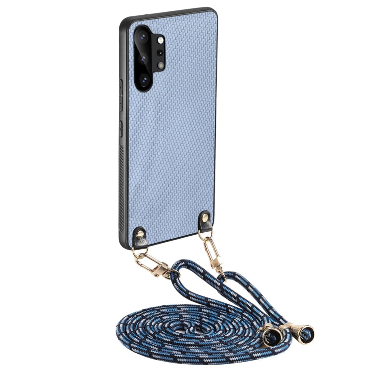 Custodia per telefono con retro in pelle con trama in fibra di carbonio e tracolla, For Samsung Galaxy Note10+, For Samsung Galaxy A30 / A20