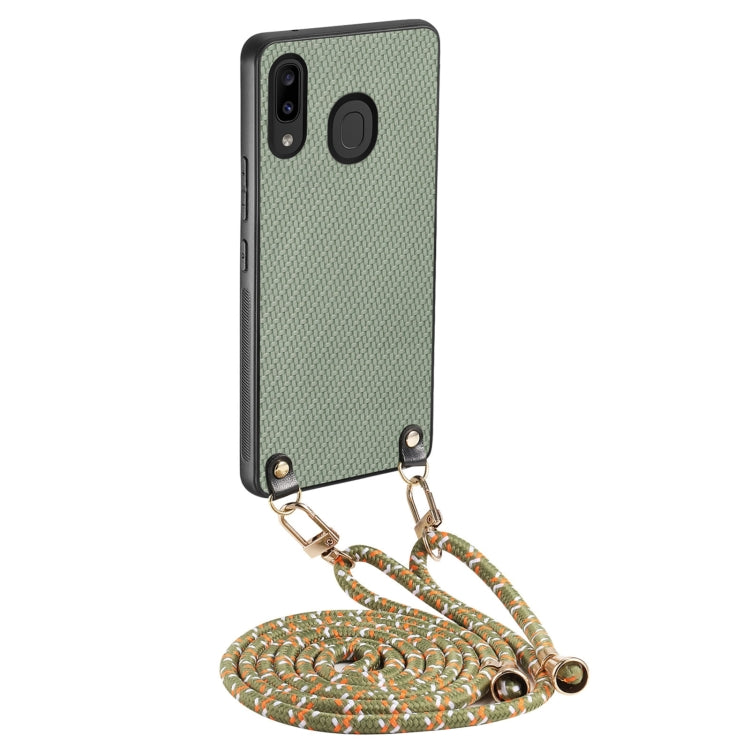 Custodia per telefono con retro in pelle con trama in fibra di carbonio e tracolla, For Samsung Galaxy Note10+, For Samsung Galaxy A30 / A20