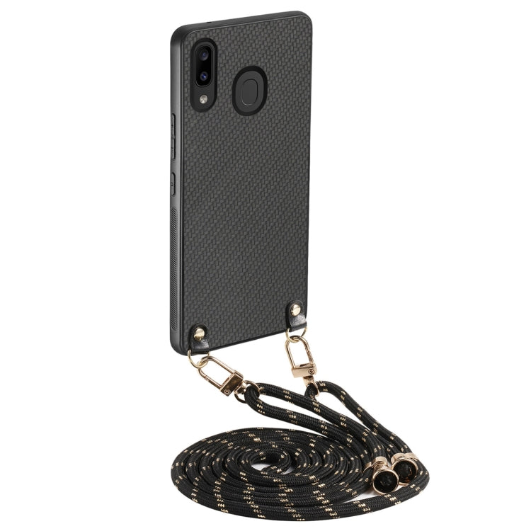 Custodia per telefono con retro in pelle con trama in fibra di carbonio e tracolla, For Samsung Galaxy Note10+, For Samsung Galaxy A30 / A20