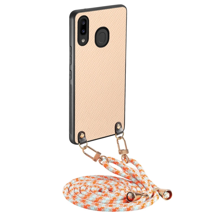 Custodia per telefono con retro in pelle con trama in fibra di carbonio e tracolla, For Samsung Galaxy Note10+, For Samsung Galaxy A30 / A20