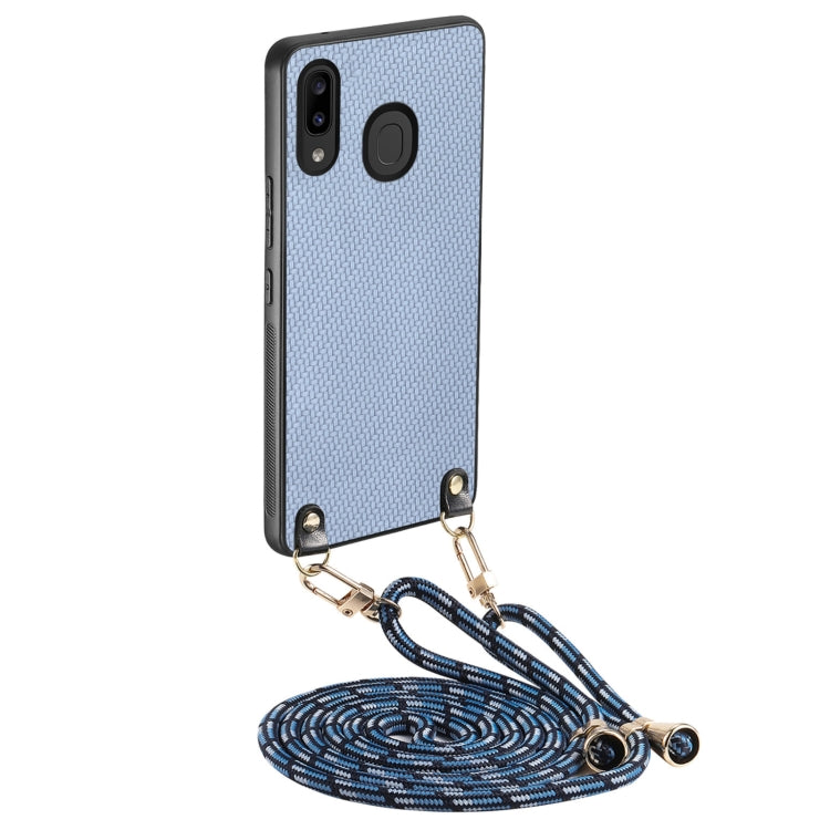 Custodia per telefono con retro in pelle con trama in fibra di carbonio e tracolla, For Samsung Galaxy Note10+, For Samsung Galaxy A30 / A20
