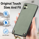 Custodia per telefono con retro in pelle con trama in fibra di carbonio e tracolla, For Samsung Galaxy A05, For Samsung Galaxy S23 FE 5G, For Samsung Galaxy A34 5G, For Samsung Galaxy A54 5G