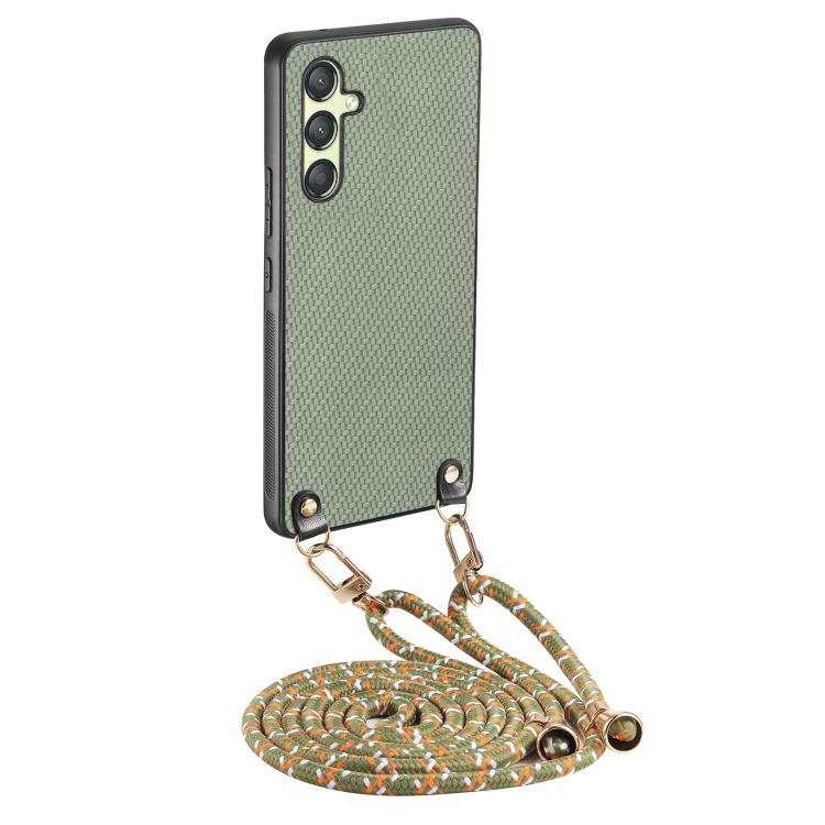 Custodia per telefono con retro in pelle con trama in fibra di carbonio e tracolla, For Samsung Galaxy S24 Ultra 5G, For Samsung Galaxy S24+ 5G, For Samsung Galaxy S24 5G, For Samsung Galaxy A15