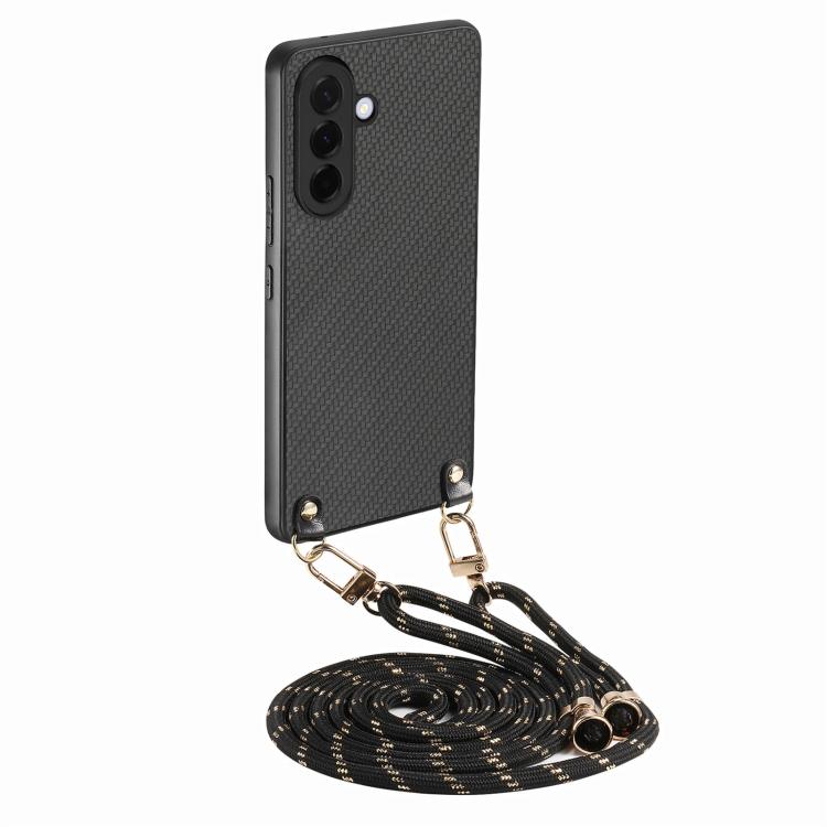 Custodia per telefono con retro in pelle con trama in fibra di carbonio e tracolla, For Samsung Galaxy A57 5G, For Samsung Galaxy A37 5G, For Samsung Galaxy A56 5G, For Samsung Galaxy A36 5G