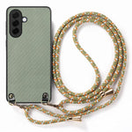 Custodia per telefono con retro in pelle con trama in fibra di carbonio e tracolla, For Samsung Galaxy A57 5G, For Samsung Galaxy A37 5G, For Samsung Galaxy A56 5G, For Samsung Galaxy A36 5G