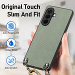 Custodia per telefono con retro in pelle con trama in fibra di carbonio e tracolla, For Samsung Galaxy A57 5G, For Samsung Galaxy A37 5G, For Samsung Galaxy A56 5G, For Samsung Galaxy A36 5G