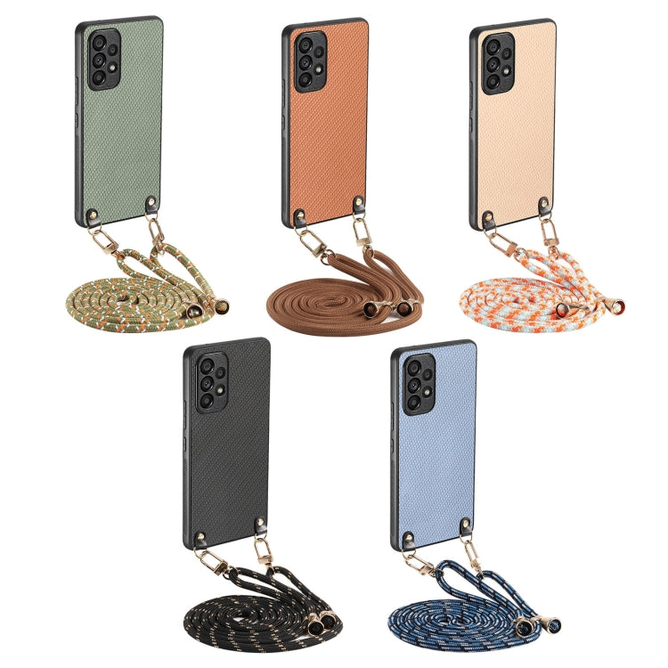 Custodia per telefono con retro in pelle con trama in fibra di carbonio e tracolla, For Samsung Galaxy A57 5G, For Samsung Galaxy A37 5G, For Samsung Galaxy A56 5G, For Samsung Galaxy A36 5G