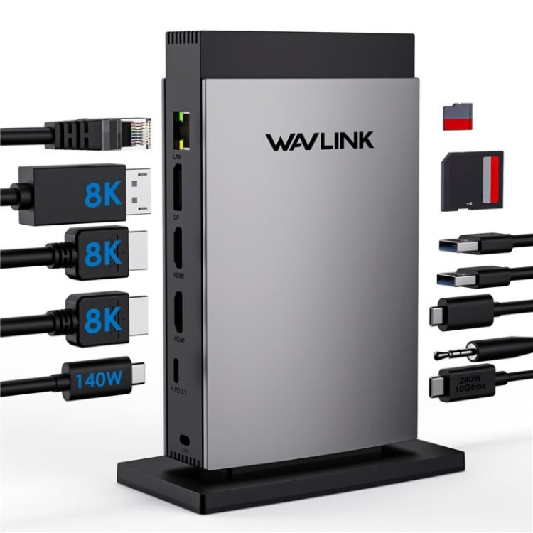 WAVLINK WL-UMD26 11 in 1 140W PD 3.1 USB-C 8K Displayport Stazione di ricarica