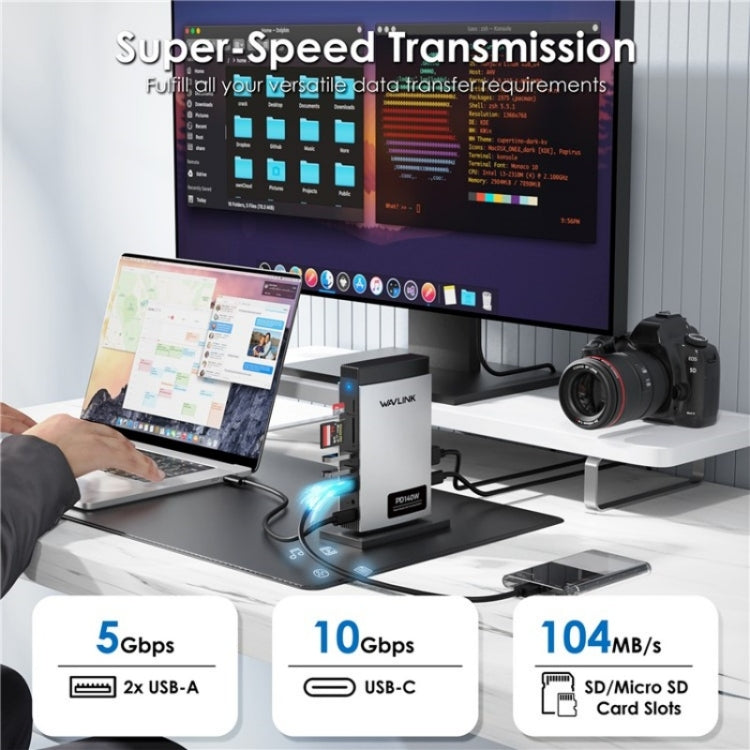 WAVLINK WL-UMD26 11 in 1 140W PD 3.1 USB-C 8K Displayport Stazione di ricarica