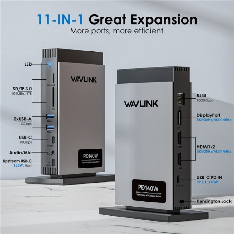 WAVLINK WL-UMD26 11 in 1 140W PD 3.1 USB-C 8K Displayport Stazione di ricarica