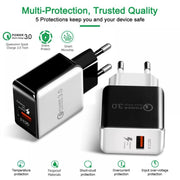1 USB QC 3.0 Caricabatterie rapido per trafilatura Spina europea, QC 3.0 Black, QC 3.0 White