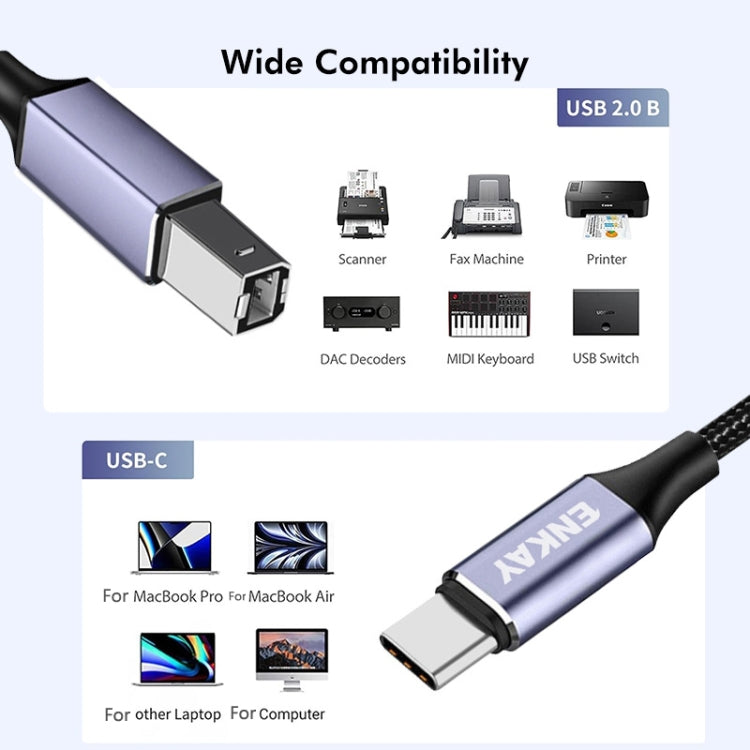 Cavo USB C a USB 2.0 B intrecciato in nylon 0,5-2 metri