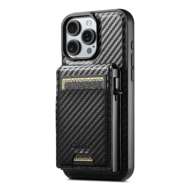 Custodia per telefono Suteni H19 in fibra di carbonio 2 in 1 con scatola per carte rimovibile MagSafe, For iPhone 17 Pro Max, For iPhone 17 Pro, For iPhone 17, For iPhone Air, For iPhone 16 Pro Max, For iPhone 16 Pro, For iPhone 16 Plus, For iPhone 16 ...