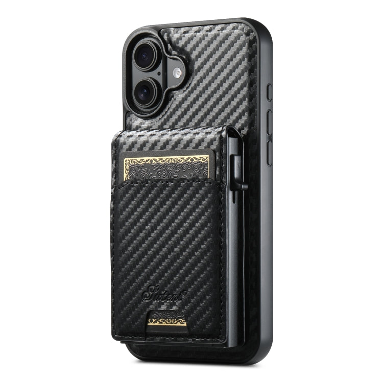 Custodia per telefono Suteni H19 in fibra di carbonio 2 in 1 con scatola per carte rimovibile MagSafe, For iPhone 17 Pro Max, For iPhone 17 Pro, For iPhone 17, For iPhone Air, For iPhone 16 Pro Max, For iPhone 16 Pro, For iPhone 16 Plus, For iPhone 16 ...