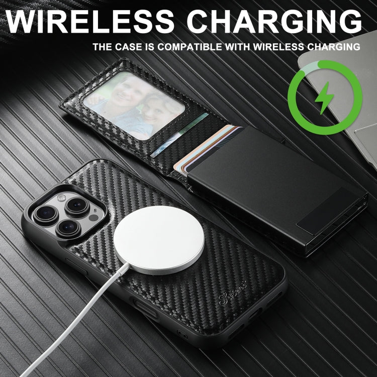 Custodia per telefono Suteni H19 in fibra di carbonio 2 in 1 con scatola per carte rimovibile MagSafe, For iPhone 12 Pro