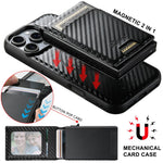 Custodia per telefono Suteni H19 in fibra di carbonio 2 in 1 con scatola per carte rimovibile MagSafe, For iPhone 17 Pro Max, For iPhone 17 Pro, For iPhone 17, For iPhone Air, For iPhone 16 Pro Max, For iPhone 16 Pro, For iPhone 16 Plus, For iPhone 16 ...