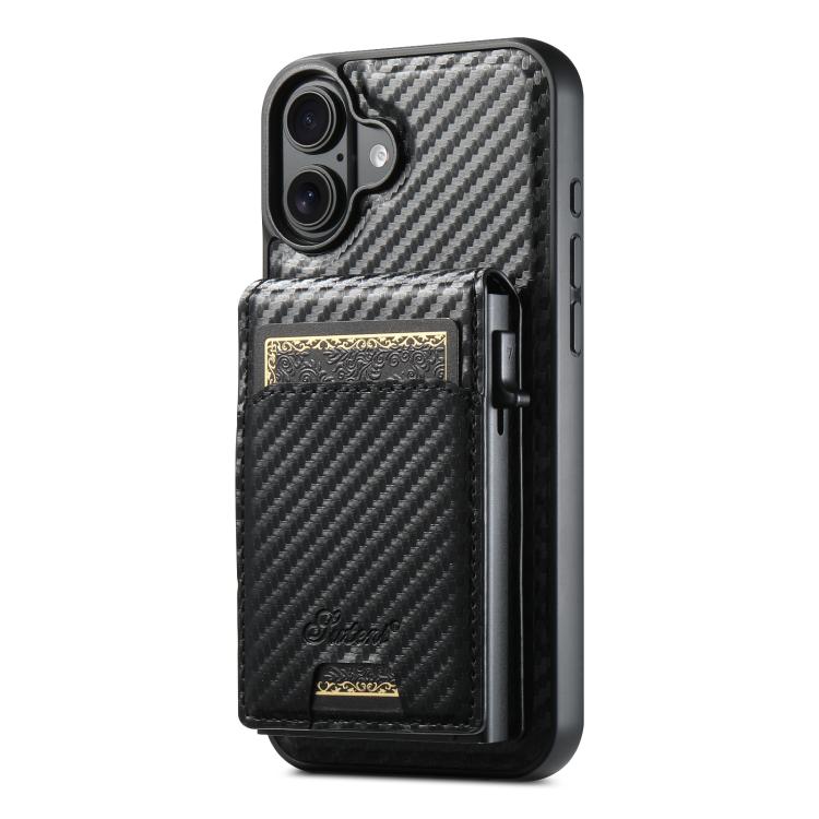 Custodia per telefono Suteni H19 in fibra di carbonio 2 in 1 con scatola per carte rimovibile MagSafe, For iPhone 17 Pro Max, For iPhone 17 Pro, For iPhone 17, For iPhone Air, For iPhone 16 Pro Max, For iPhone 16 Pro, For iPhone 16 Plus, For iPhone 16 ...