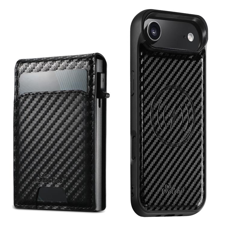 Custodia per telefono Suteni H19 in fibra di carbonio 2 in 1 con scatola per carte rimovibile MagSafe, For iPhone 17 Pro Max, For iPhone 17 Pro, For iPhone 17, For iPhone Air, For iPhone 16 Pro Max, For iPhone 16 Pro, For iPhone 16 Plus, For iPhone 16 ...