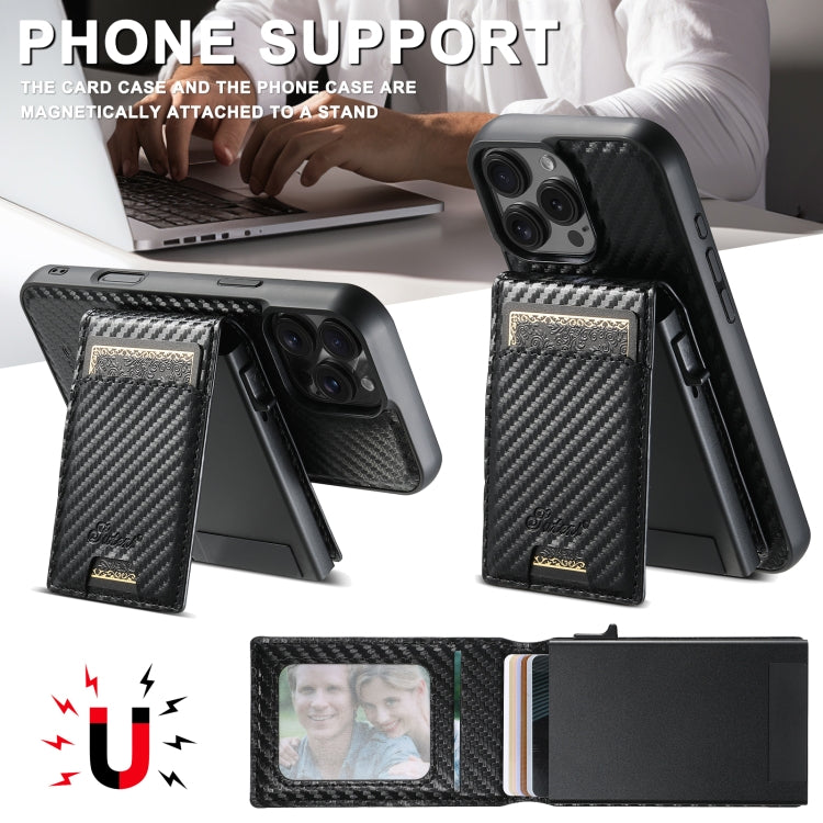 Custodia per telefono Suteni H19 in fibra di carbonio 2 in 1 con scatola per carte rimovibile MagSafe, For iPhone 17 Pro Max, For iPhone 17 Pro, For iPhone 17, For iPhone Air, For iPhone 16 Pro Max, For iPhone 16 Pro, For iPhone 16 Plus, For iPhone 16 ...