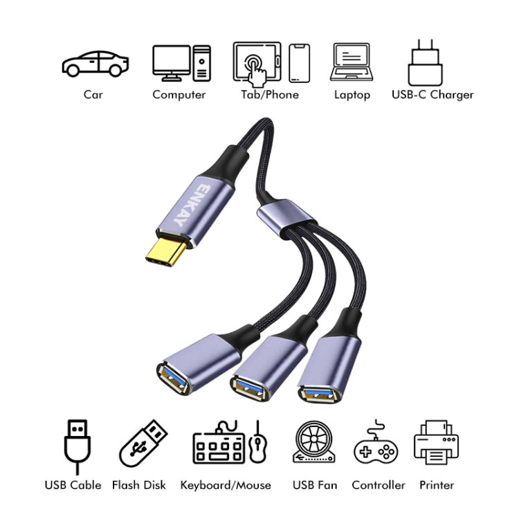 Cavo splitter OTG Type-C a 3 USB 2.0 ENKAENK 0.5m 1.2m