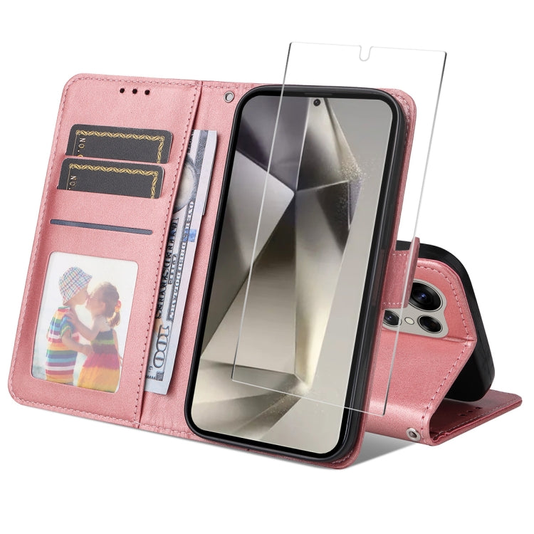ENKAY Portafoglio per carte in pelle di vitello con pellicola per schermo, For Galaxy S25 Ultra 5G, For Galaxy S24 Ultra 5G, For Galaxy S24+ 5G, For Galaxy S24 5G