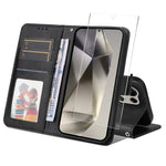 ENKAY Portafoglio per carte in pelle di vitello con pellicola per schermo, For Galaxy S25 Ultra 5G, For Galaxy S24 Ultra 5G, For Galaxy S24+ 5G, For Galaxy S24 5G