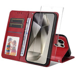 ENKAY Portafoglio per carte in pelle di vitello con pellicola per schermo, For Galaxy S25 Ultra 5G, For Galaxy S24 Ultra 5G, For Galaxy S24+ 5G, For Galaxy S24 5G