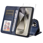 ENKAY Portafoglio per carte in pelle di vitello con pellicola per schermo, For Galaxy S25 Ultra 5G, For Galaxy S24 Ultra 5G, For Galaxy S24+ 5G, For Galaxy S24 5G