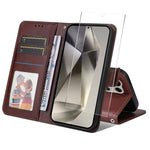 ENKAY Portafoglio per carte in pelle di vitello con pellicola per schermo, For Galaxy S25 Ultra 5G, For Galaxy S24 Ultra 5G, For Galaxy S24+ 5G, For Galaxy S24 5G