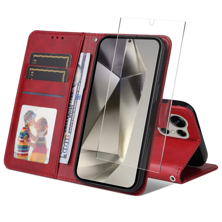 ENKAY Portafoglio per carte in pelle di vitello con pellicola per schermo, For Galaxy S25 Ultra 5G, For Galaxy S24 Ultra 5G, For Galaxy S24+ 5G, For Galaxy S24 5G