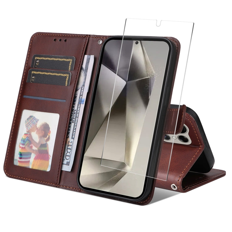 ENKAY Portafoglio per carte in pelle di vitello con pellicola per schermo, For Galaxy S25 Ultra 5G, For Galaxy S24 Ultra 5G, For Galaxy S24+ 5G, For Galaxy S24 5G