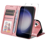 ENKAY Portafoglio per carte in pelle di vitello con pellicola per schermo, For Galaxy S25 Ultra 5G, For Galaxy S24 Ultra 5G, For Galaxy S24+ 5G, For Galaxy S24 5G