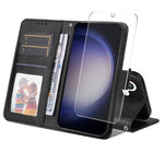 ENKAY Portafoglio per carte in pelle di vitello con pellicola per schermo, For Galaxy S25 Ultra 5G, For Galaxy S24 Ultra 5G, For Galaxy S24+ 5G, For Galaxy S24 5G