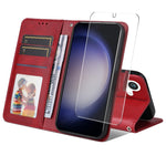 ENKAY Portafoglio per carte in pelle di vitello con pellicola per schermo, For Galaxy S25 Ultra 5G, For Galaxy S24 Ultra 5G, For Galaxy S24+ 5G, For Galaxy S24 5G