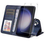 ENKAY Portafoglio per carte in pelle di vitello con pellicola per schermo, For Galaxy S25 Ultra 5G, For Galaxy S24 Ultra 5G, For Galaxy S24+ 5G, For Galaxy S24 5G