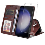 ENKAY Portafoglio per carte in pelle di vitello con pellicola per schermo, For Galaxy S25 Ultra 5G, For Galaxy S24 Ultra 5G, For Galaxy S24+ 5G, For Galaxy S24 5G