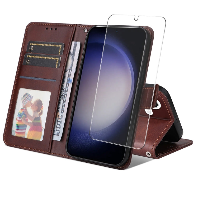 ENKAY Portafoglio per carte in pelle di vitello con pellicola per schermo, For Galaxy S25 Ultra 5G, For Galaxy S24 Ultra 5G, For Galaxy S24+ 5G, For Galaxy S24 5G