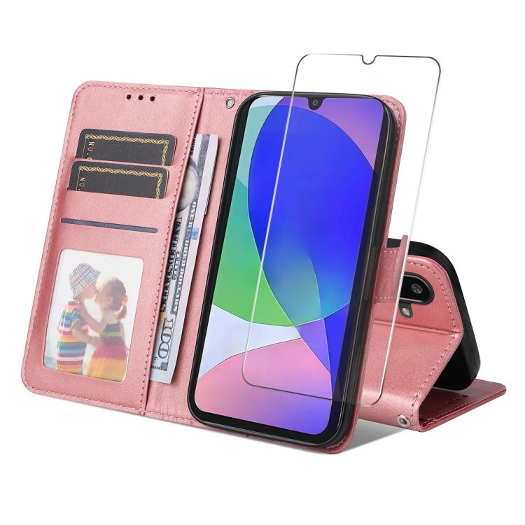 ENKAY Portafoglio per carte in pelle di vitello con pellicola per schermo, For Galaxy F16 / M16