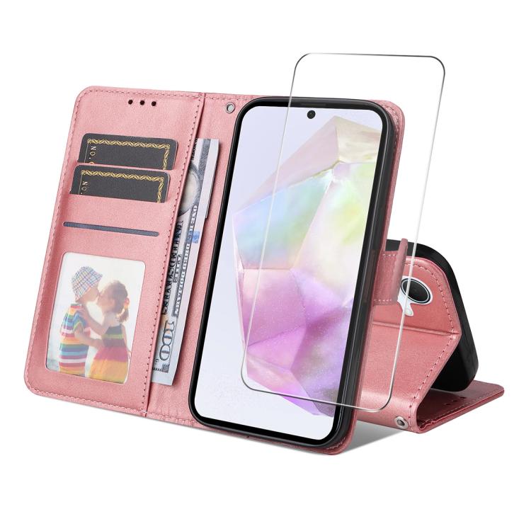 ENKAY Portafoglio per carte in pelle di vitello con pellicola per schermo, For Galaxy A56 5G, For Galaxy A36 5G, For Galaxy S25 5G, For Galaxy S25+ 5G