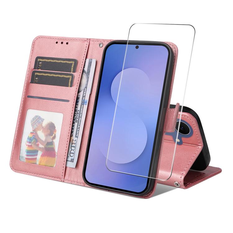 ENKAY Portafoglio per carte in pelle di vitello con pellicola per schermo, For Galaxy S26 FE 5G, For Galaxy A57 5G, For Galaxy A37 5G, For Galaxy A27 5G