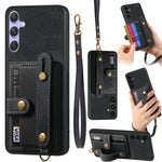 Portafoglio con cinturino a croce retrò in pelle con custodia per telefono, For Samsung Galaxy A36, For Samsung Galaxy S25 5G, For Samsung Galaxy S25+ 5G, For Samsung Galaxy S25 Ultra 5G