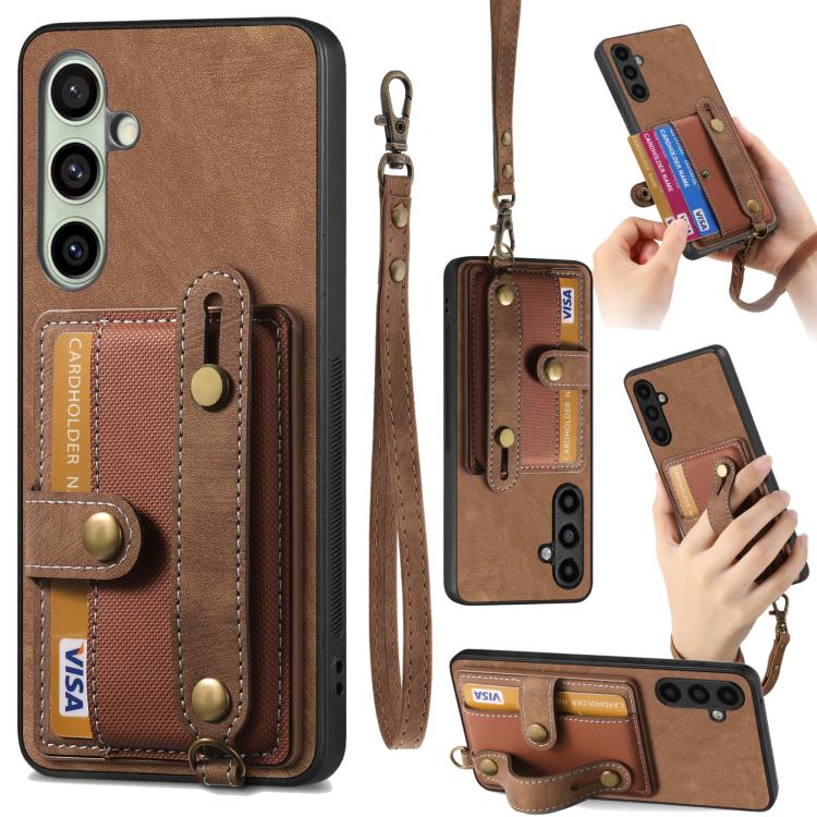 Portafoglio con cinturino a croce retrò in pelle con custodia per telefono, For Samsung Galaxy A57 5G, For Samsung Galaxy A37 5G, For Samsung Galaxy S25 Edge 5G, For Samsung Galaxy A56 5G