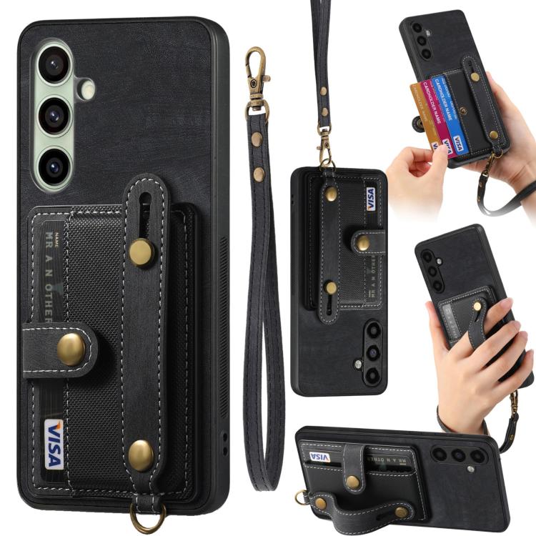 Portafoglio con cinturino a croce retrò in pelle con custodia per telefono, For Samsung Galaxy A57 5G, For Samsung Galaxy A37 5G, For Samsung Galaxy S25 Edge 5G, For Samsung Galaxy A56 5G